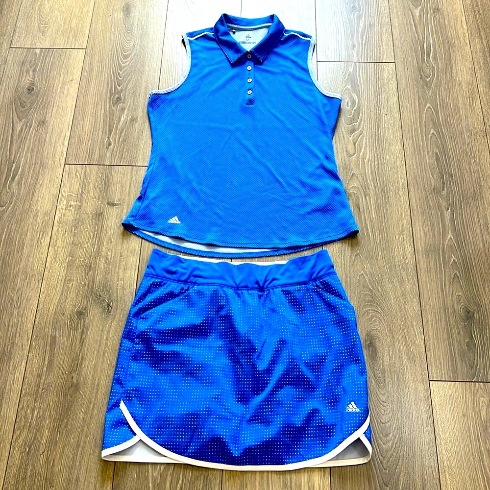 Adidas Women's Blue Sleeveless Polo and Skirt Set